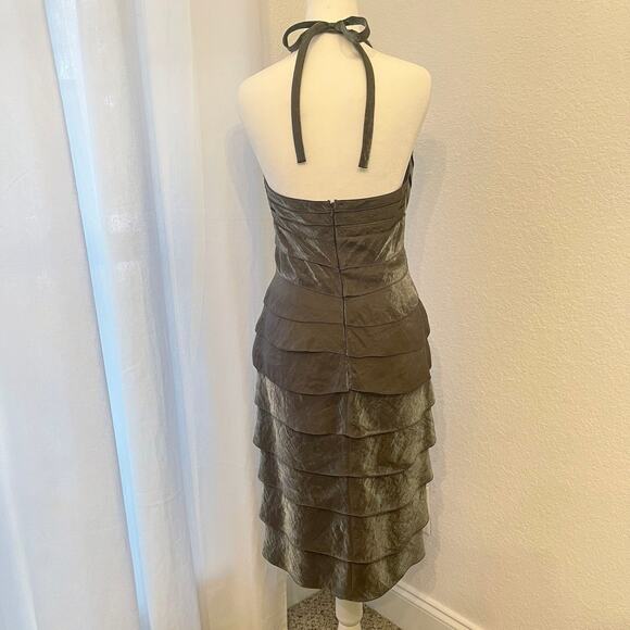 Vintage Cache Halter Cocktail Dress 6 Y2K Brown Shimmer Sheer Mesh Hoco Fairy - Picture 5 of 16